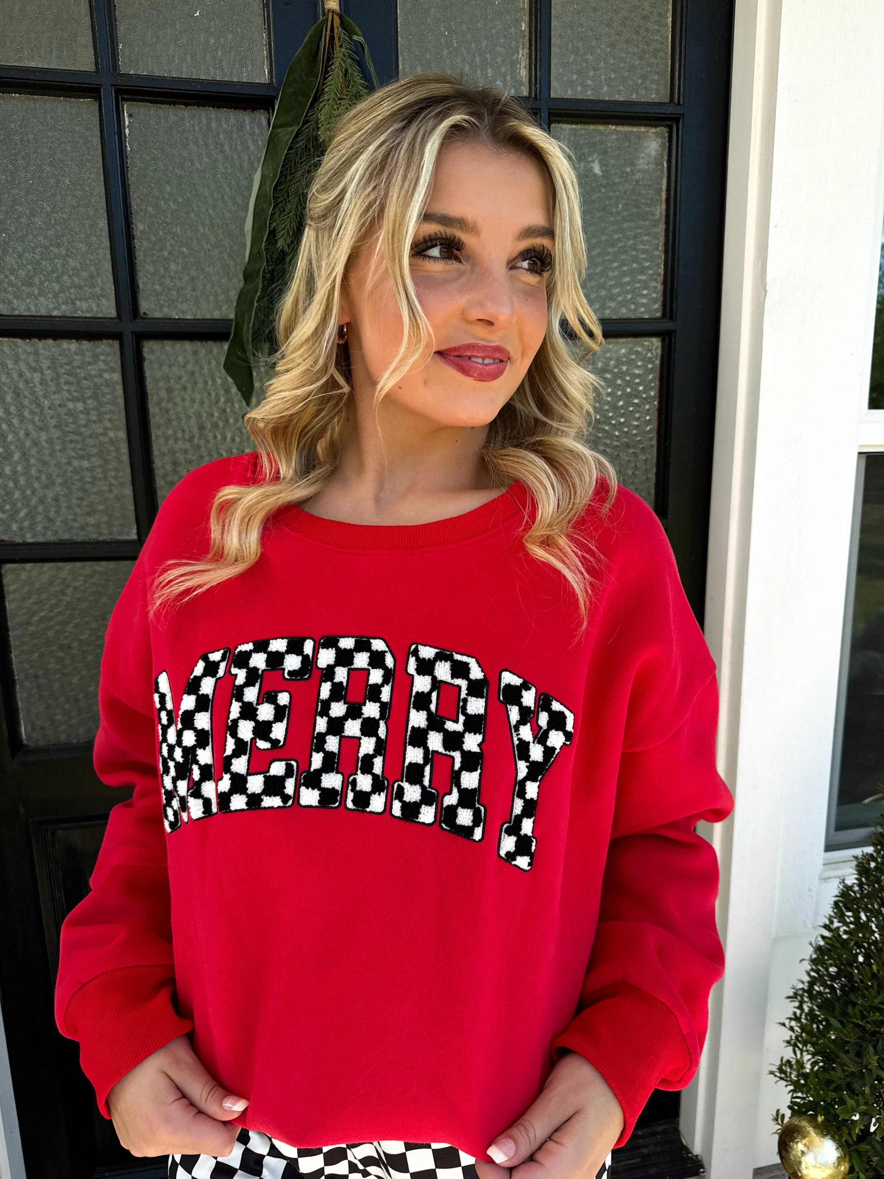 Hurry In PREORDER: Merry Checkered Sweatshirt