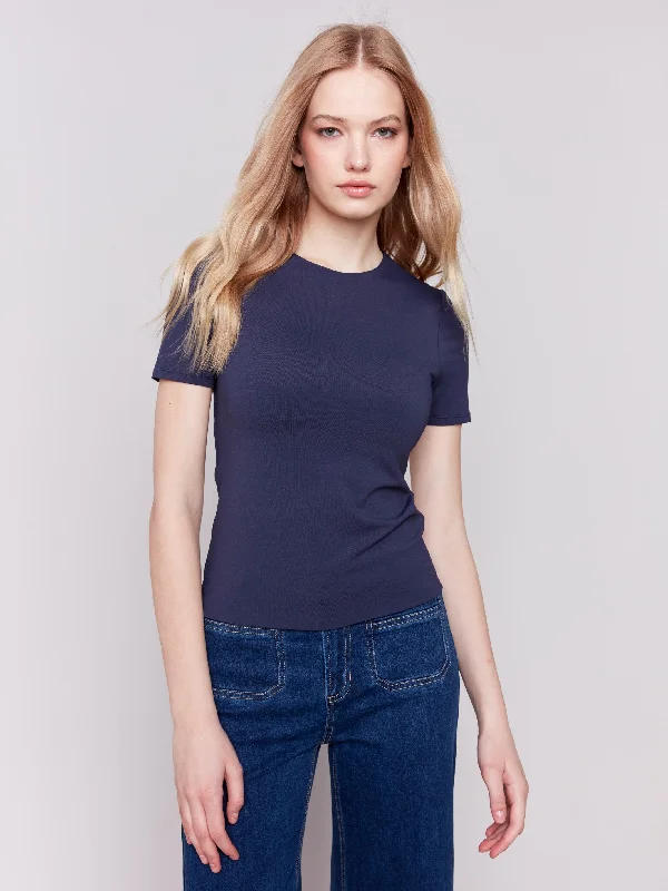 Weekend Discounts to Savor Short-Sleeved Super Stretch Top - Navy