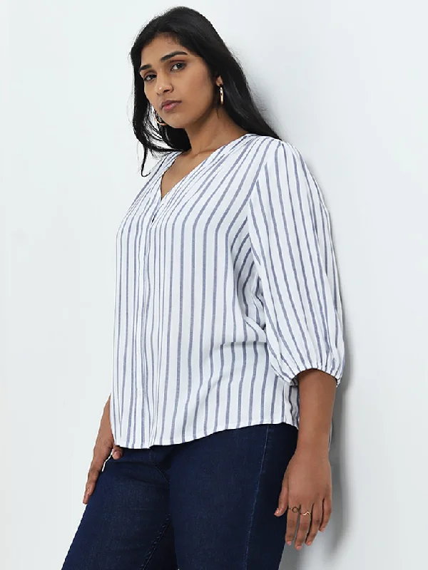 Steals and Deals Gia White Stripe Printed Blouse