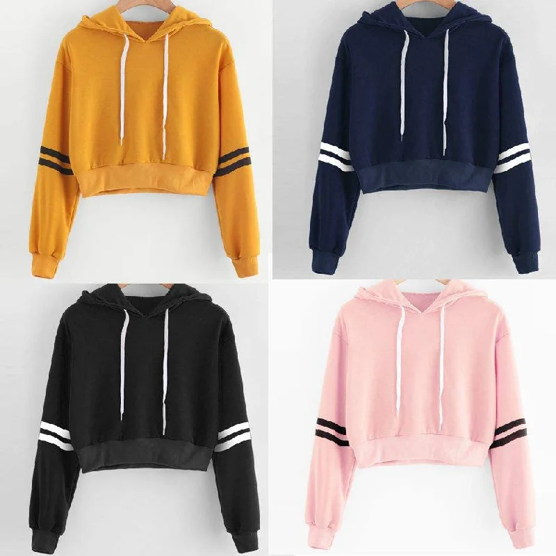 Weekend Discounts to Delight Striped printed long-sleeve cropped hooded sweatshirt Short T-shirt Weekend Discounts to Delight Striped printed long-sleeve cropped hooded sweatshirt Short T-shirt