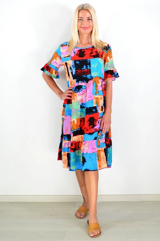 Lowest Price Colourful Print Patches Tunic Dress