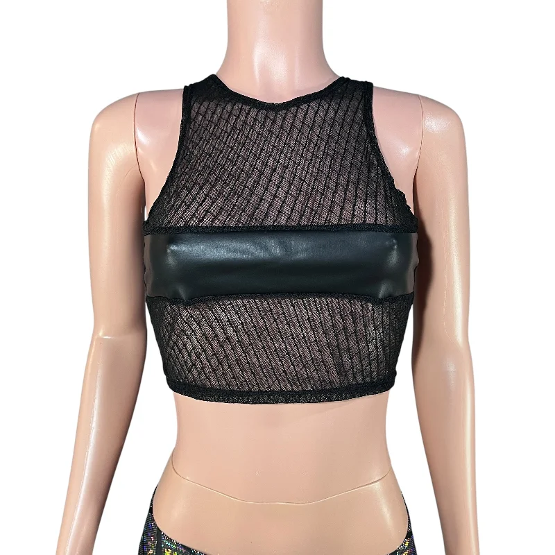 Weekend Discounts Worth Grabbing Sheer Top Mesh Censor Crop Tank - Black Vixen Mesh w/ Black Matte Metallic Weekend Discounts Worth Grabbing Sheer Top Mesh Censor Crop Tank - Black Vixen Mesh w/ Black Matte Metallic