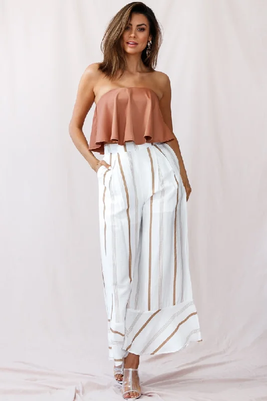 Super Deal Hermosa Wide Leg Pocket Pants Stripe Print Tan