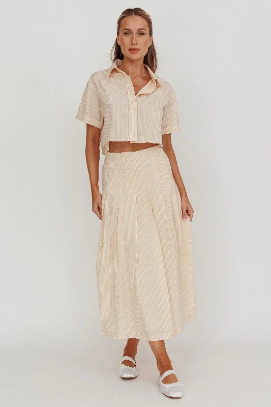 Final Clearance Zealous A-Line Striped Midi Skirt Beige/Off White