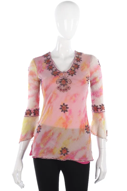 Weekend Discounts to Grab Aftershock 100% Silk Embroidered Top Orange and Pink Size S (UK8/10)