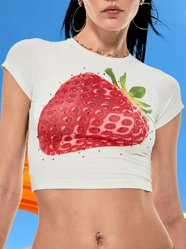 New Arrival Summer Fruit Printed Tight Fit Short T-Shirt [S0000009130]