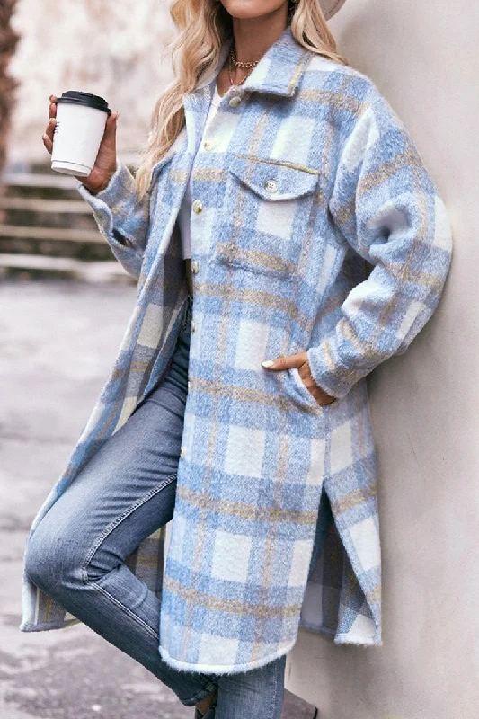 Year-End Deals WOMEN OVERSIZED KNEE LENGTH PLAID COAT