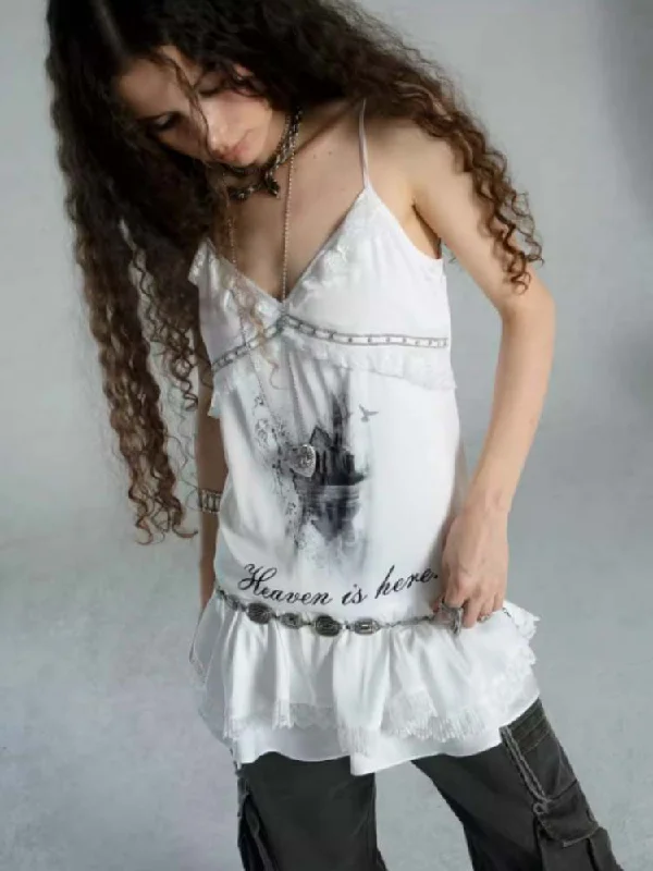 Lowest Rates Layered Satin Lace Print Camisole [S0000009021]