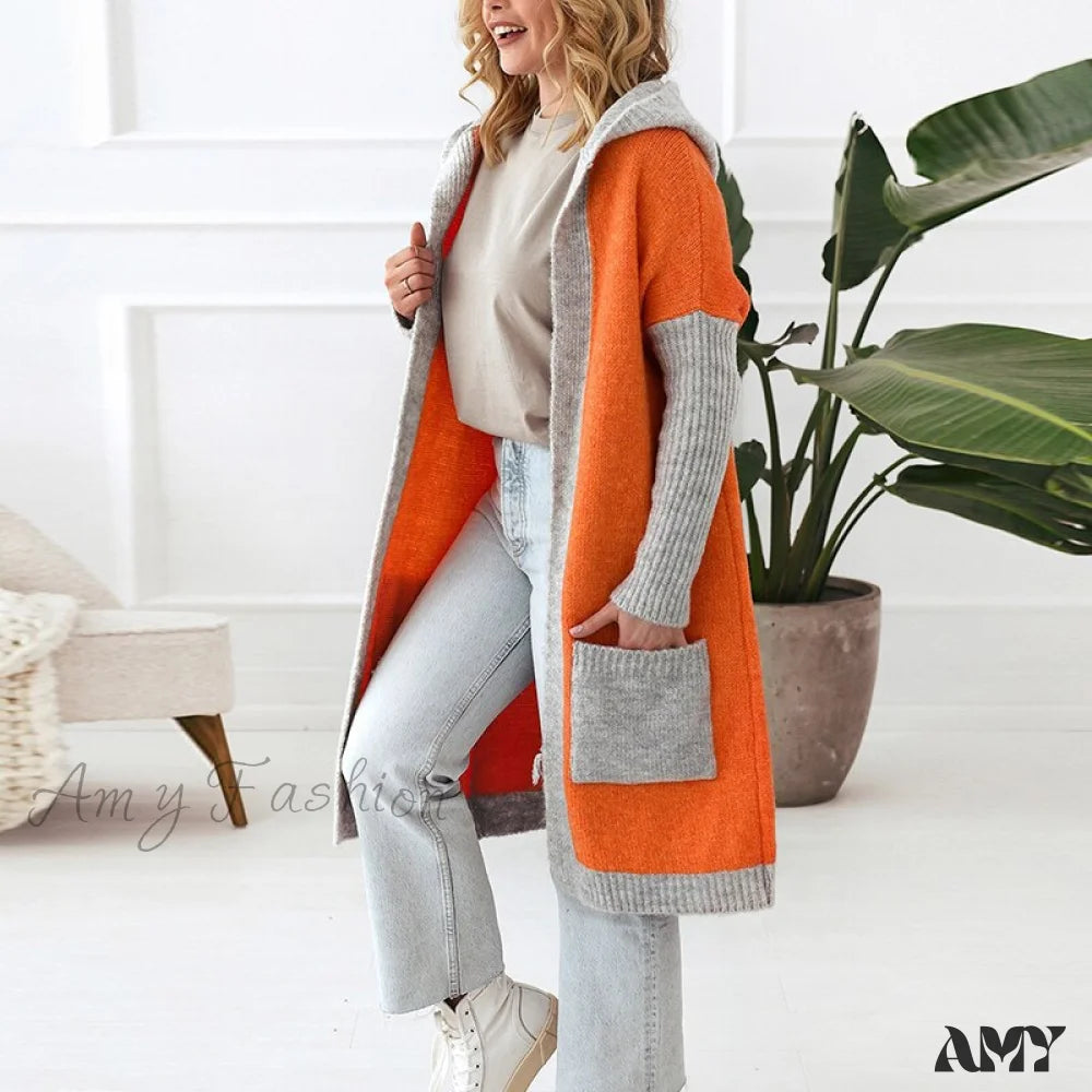 Discount Deals Amy Fashion - Letter Print Winter Warm Jacket Colorblock Hooded Cardigan