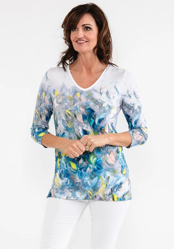 Crazy Deal Dolcezza Paint Stroke Print V Neck T-Shirt, Silver Multi