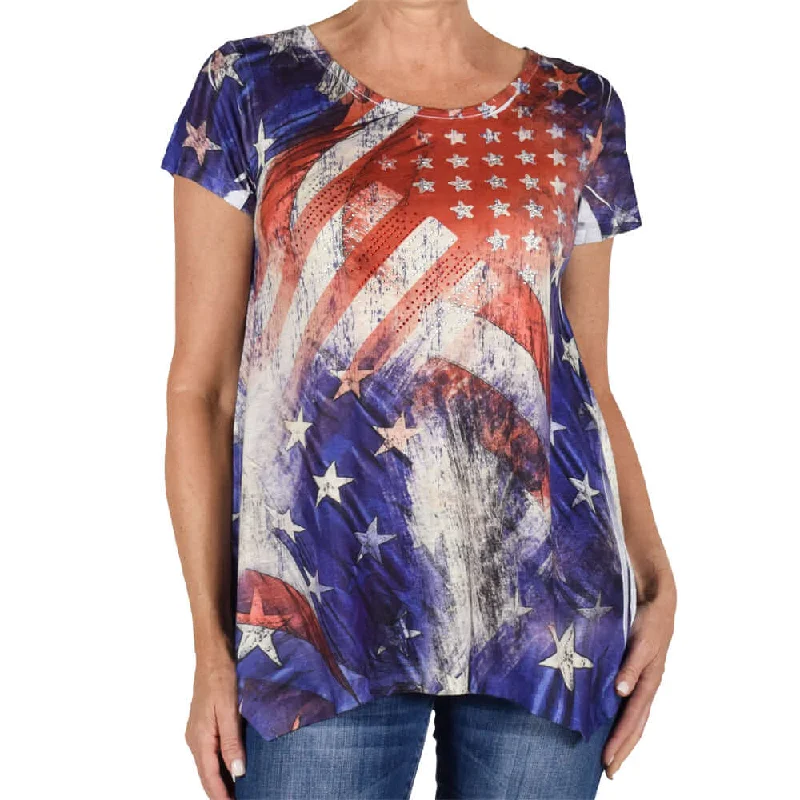 Low Prices Women's Made in USA Rhinestones Stars and Stripes T-Shirt
