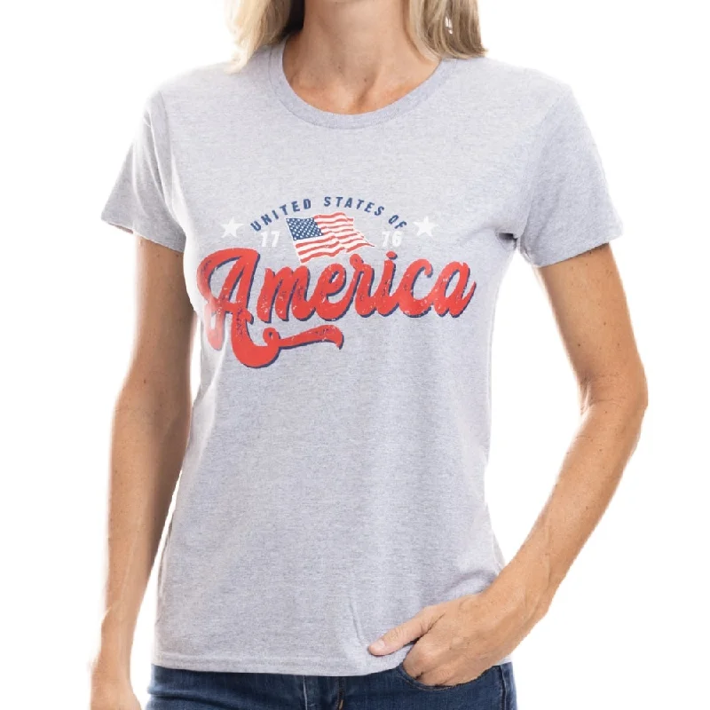 Value Deals Women's America Flag 1776 Freedom T-Shirt