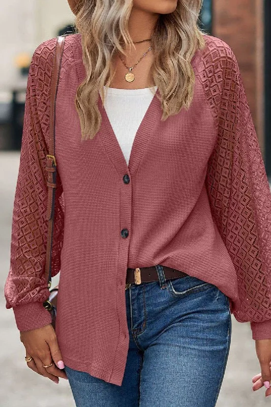 Great Deal WOMEN LACE TRIM SLEEVED BUTTON UP SHIRT