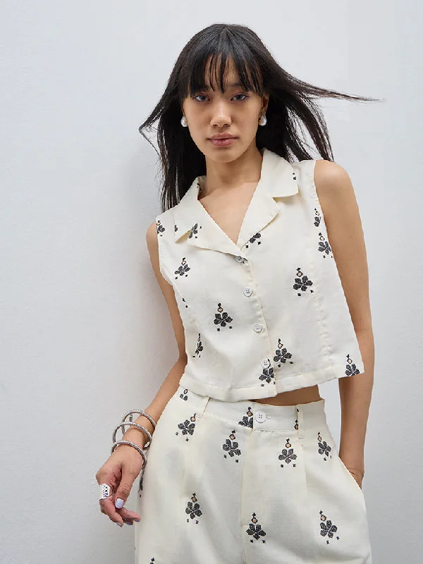 Weekend Discounts to Celebrate Bombay Paisley Off-White Cotton Blend Waistcoat-Style Top Weekend Discounts to Celebrate Bombay Paisley Off-White Cotton Blend Waistcoat-Style Top