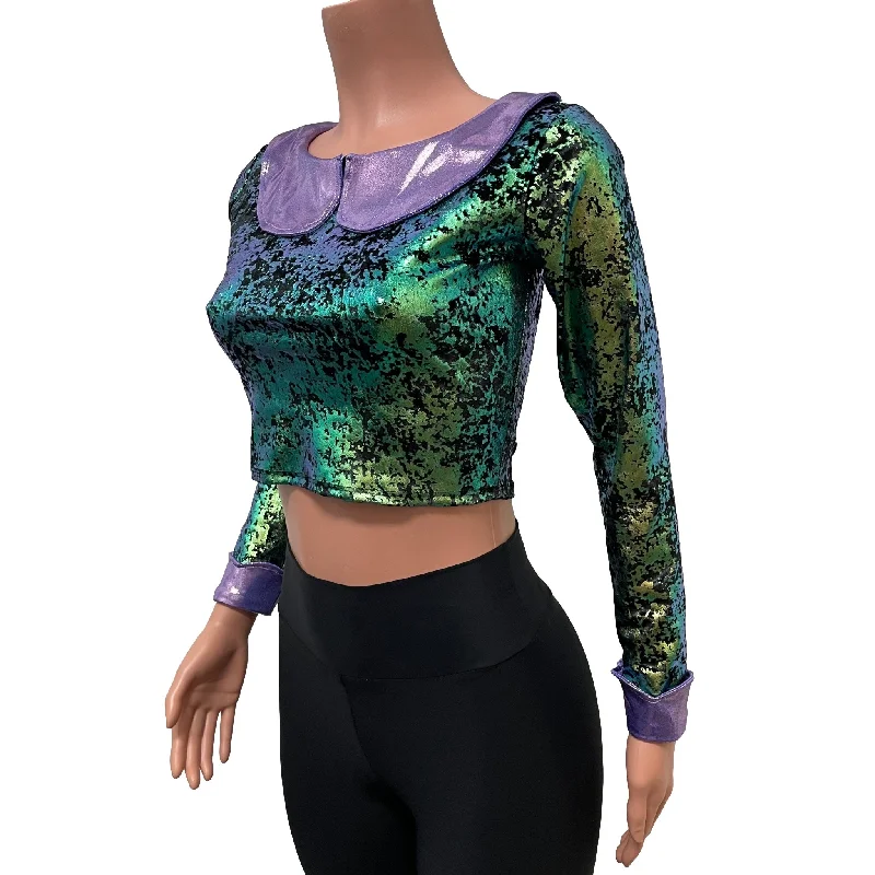 Final Clearance SALE - SMALL Metallic Velvet Petal Collared Crop Top