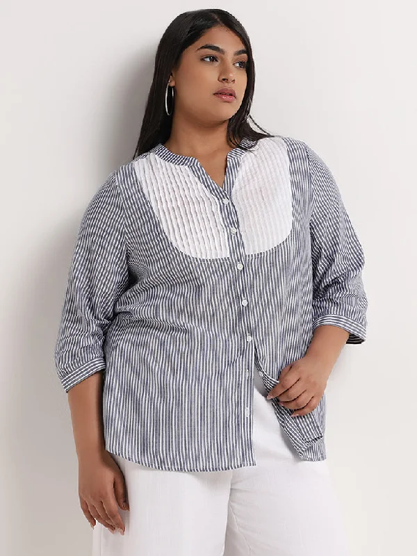 Limited Offer Gia Navy Pintuck Detailed Cotton Shirt