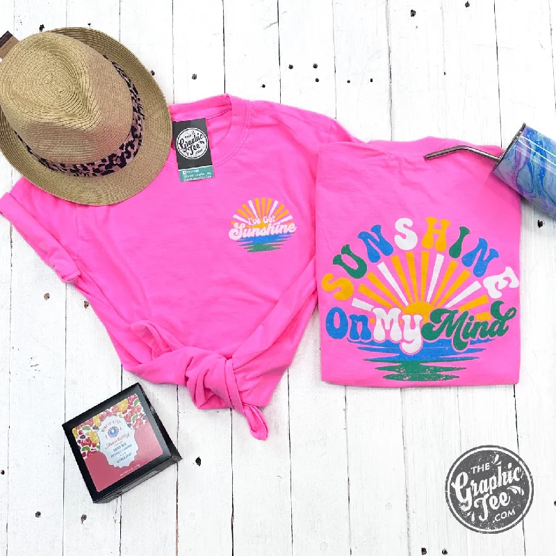 Stock Clearance Sunshine On My Mind Neon Pink Garment Dyed Tee