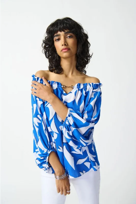 Exclusive Weekend Offers Inside Joseph Ribkoff Blue/Vanilla Abstract Print Off-Shoulder 3/4 Sleeve Top 242028 Exclusive Weekend Offers Inside Joseph Ribkoff Blue/Vanilla Abstract Print Off-Shoulder 3/4 Sleeve Top 242028