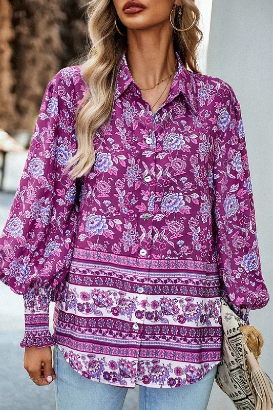 Unwind with Weekend Discounts WOMEN BOHEMIAN PATTERN BUTTON UP OVERSIZED SHIRT