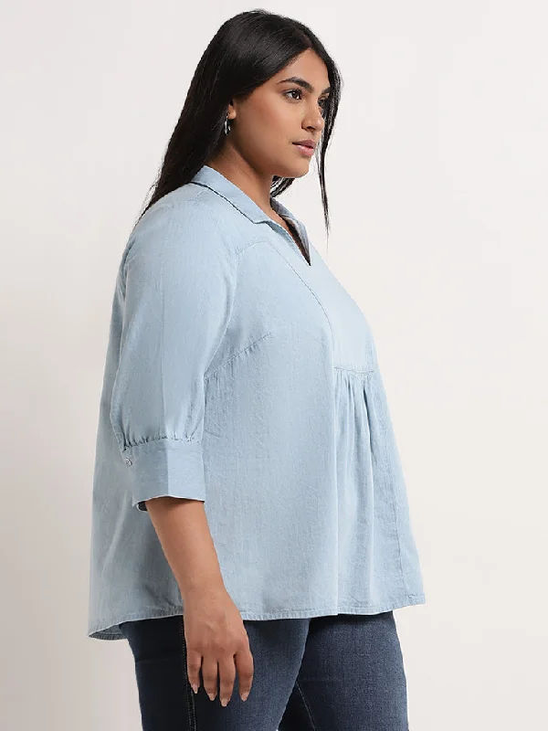 Flash Sale Gia Light Blue Chambray Blouse