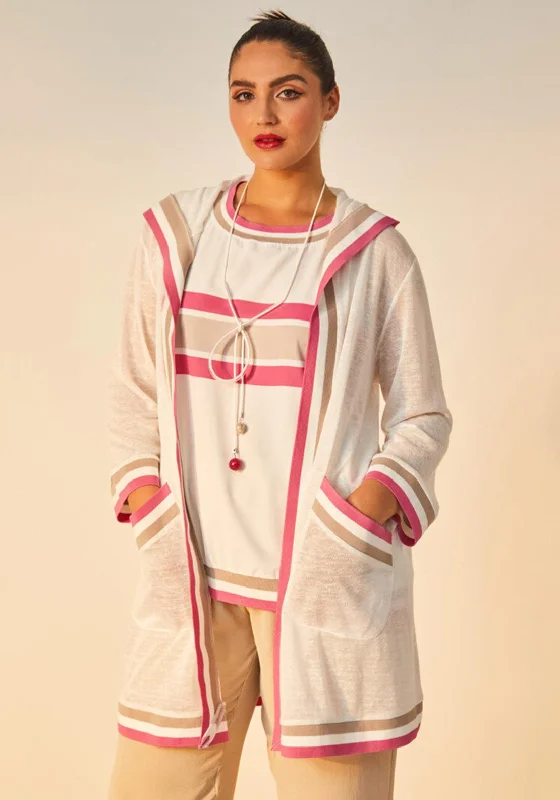 Weekend Discounts to Snag Ora Cardigan & Vest Top Two Piece, White & Pink