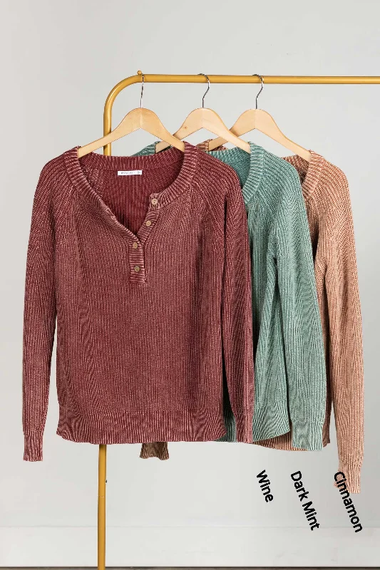 Don't Wait Mineral Washed Henley Sweater