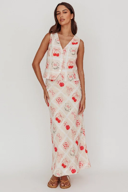 Act Fast Flowering Romantic Print A-Line Maxi Skirt Beige