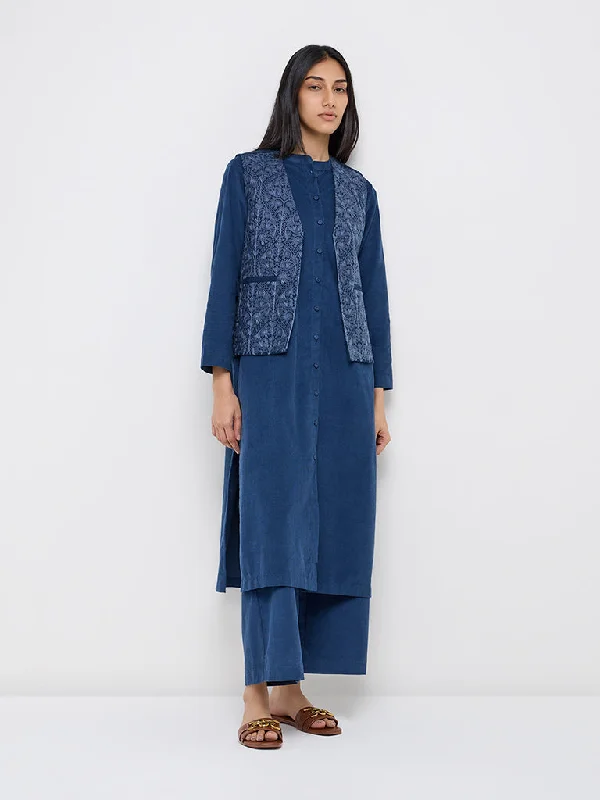 Price Slash Utsa Indigo Embroidered Cotton Jacket