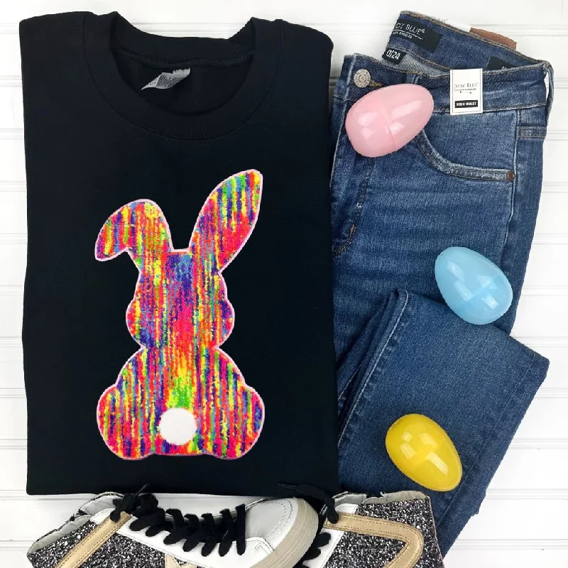 Big Deal PREORDER: Rainbow Bunny Chenille Patch Sweatshirt in Three Colors