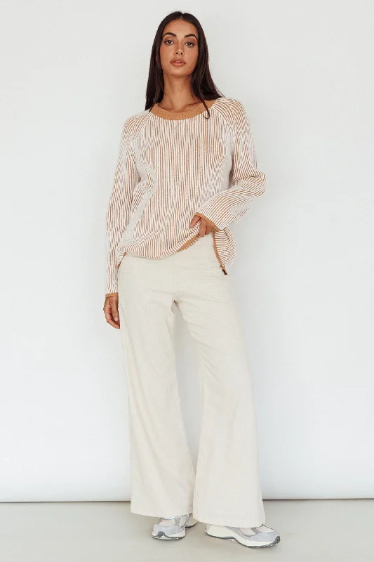 Year-End Deals Lyris Button Detail Wide Leg Pants Natural