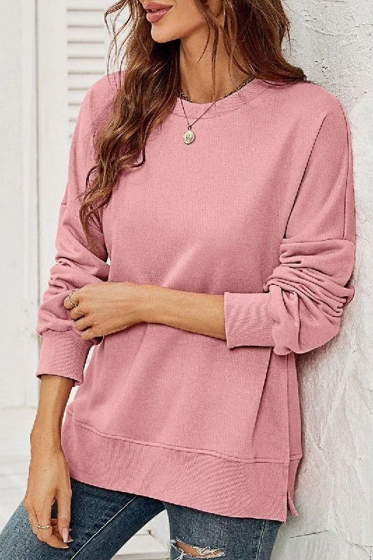Your Weekend, Your Savings WOMEN ROUND NECK SIDE SPLIT PULLOVER TOP