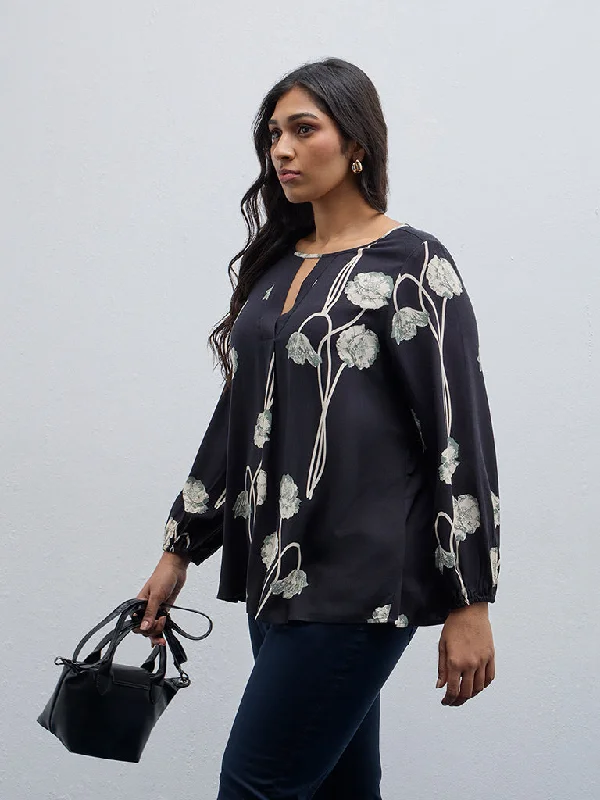 Weekend Deals That Impress Gia Black Floral Printed Blouse