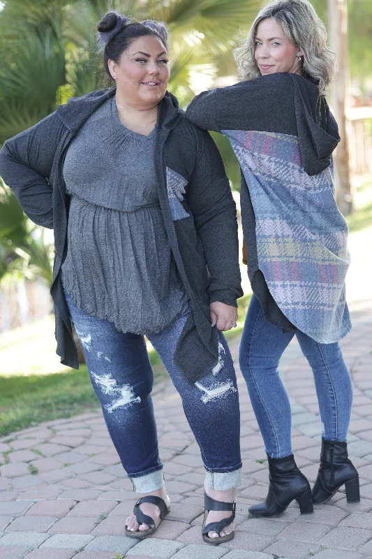 Unmissable Offer Fall Rainbow Plaid Hooded Cardigan