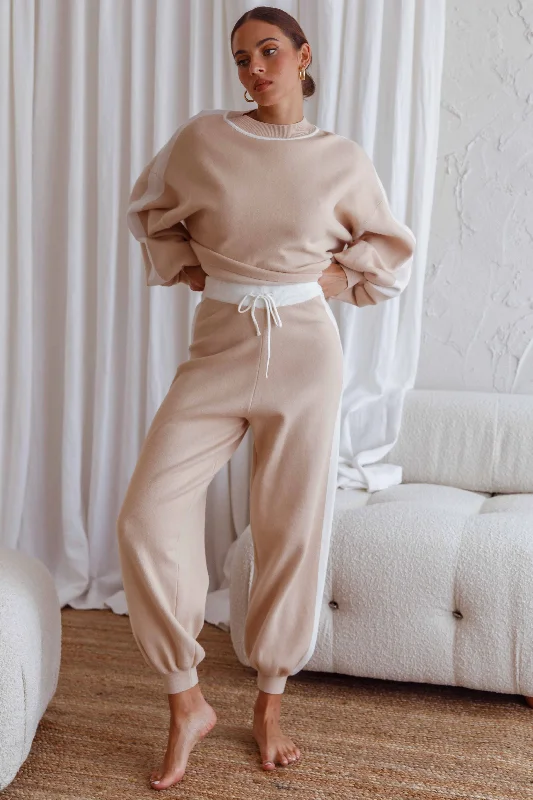 Flash Sale Take Me Back Brushed Knit Jogger Pants Beige