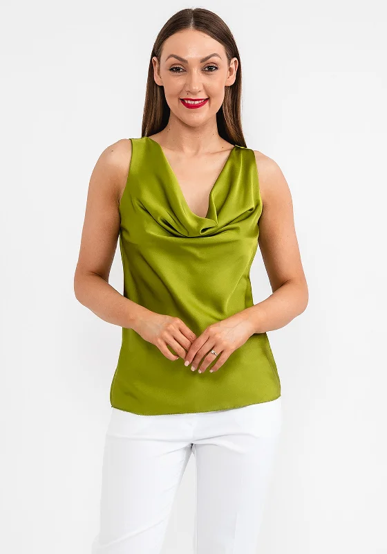 Friends and Family Sale Seventy1 One Size Cowl Neck Satin Top, Lime