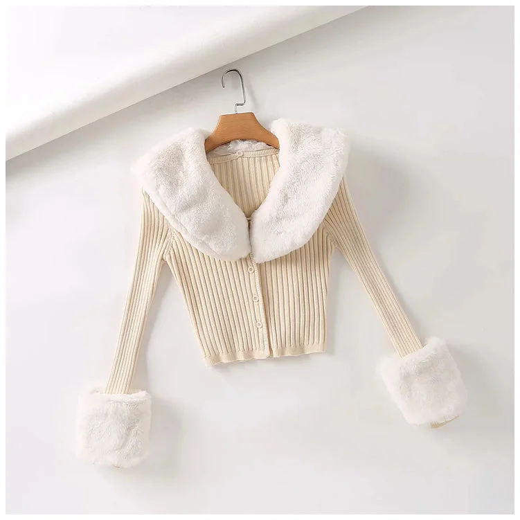Deal Mania Minority Spice Girl T-shirt detachable Plush long sleeve wool collar slim fit  7153