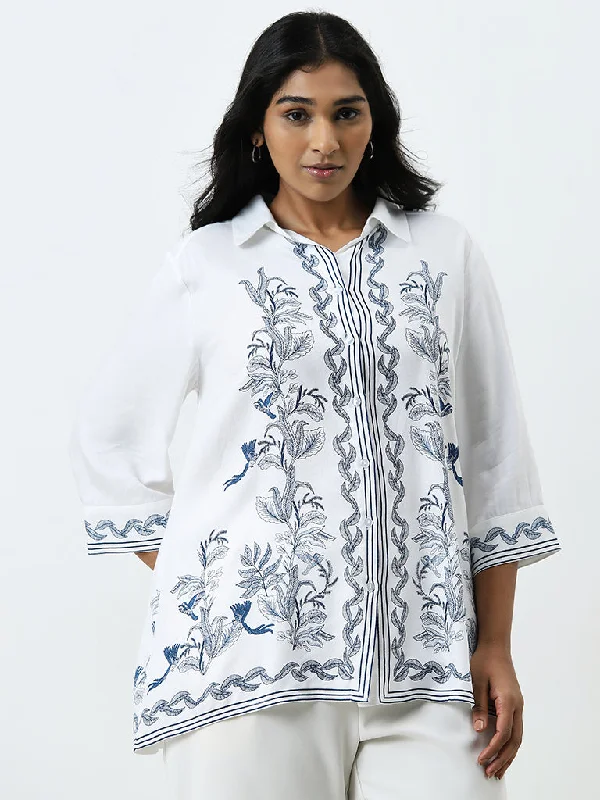 Buy Now Gia White Leaf Printed Shirt