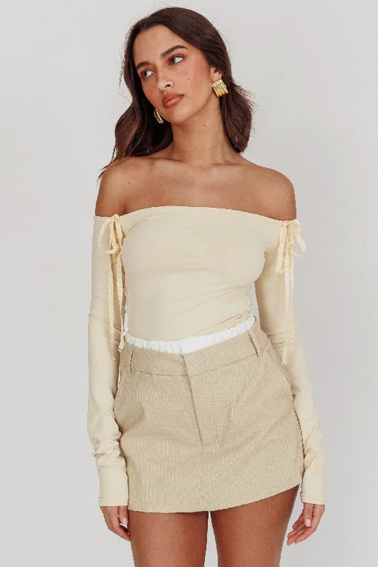 Lowest Price Rhian Pinstripe Double Waistband Skort Beige White