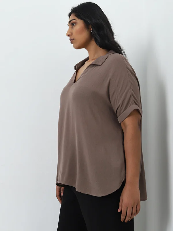Can't Be Beat Gia Brown Solid Blouse