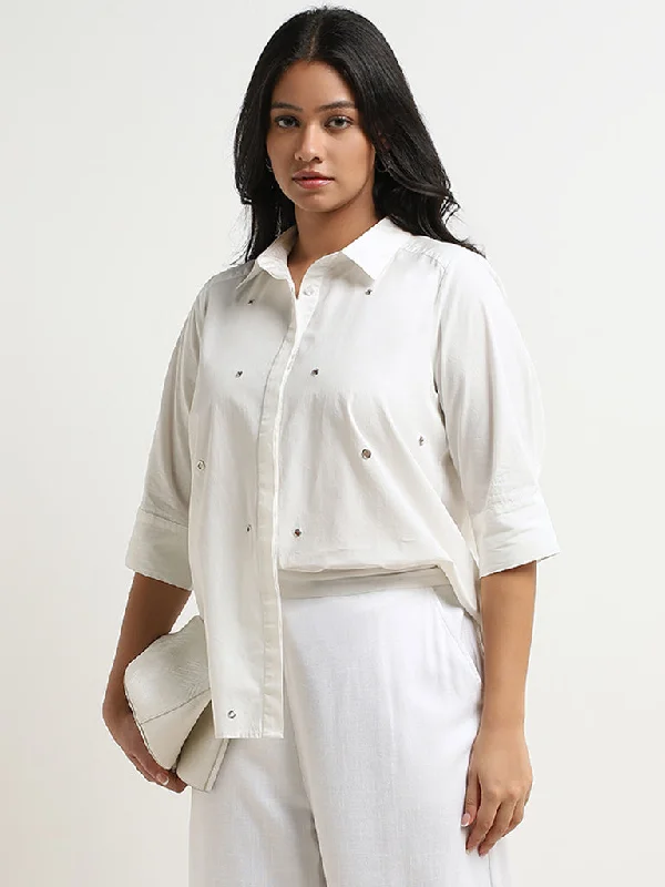 Weekend Offers That Impress Gia White Embellished Cotton Shirt