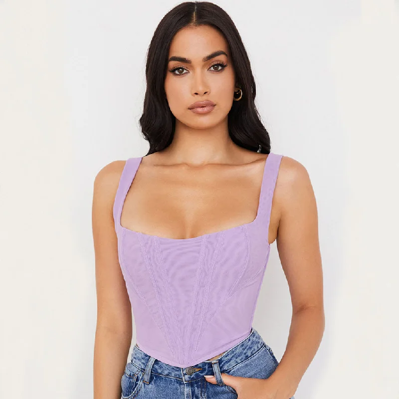 Limited Quantity Trendy Suspender Strap Square Neck Crop Corset Top - Purple