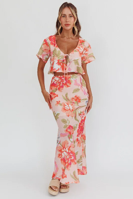 Weekend Offers That Dazzle La Vie Floral Maxi Skirt Peach