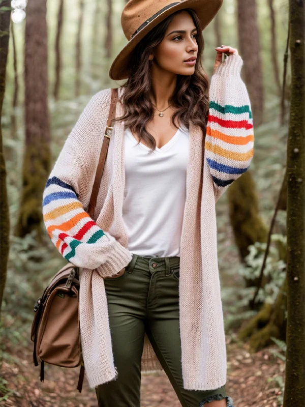 YEAR-End Clearance Striped Open Front Long Sleeve Cardigan