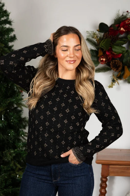 Quick Sale Black Lurex Detail Crewneck Knit Sweater