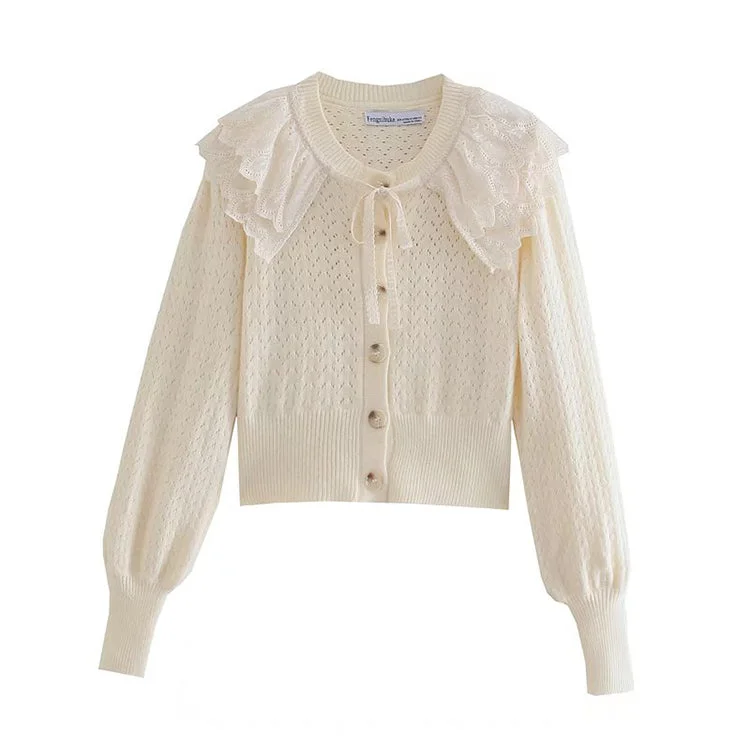 Today’s Special New sweet lace doll neck sweater sweater coat  7161