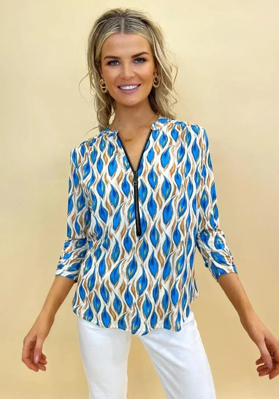 Stock Clearance Kate & Pippa Printed Zip Top, Blue Multi