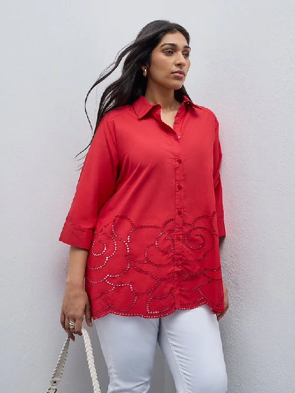 Midnight Sale Gia Red Cut-Out Detailed Cotton Shirt