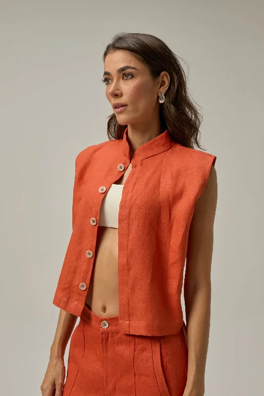Daily Deals Muse Linen Vest | Deep Orange
