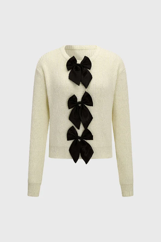 Act Now Knitted Bow Tie-Up Long-Sleeve Top