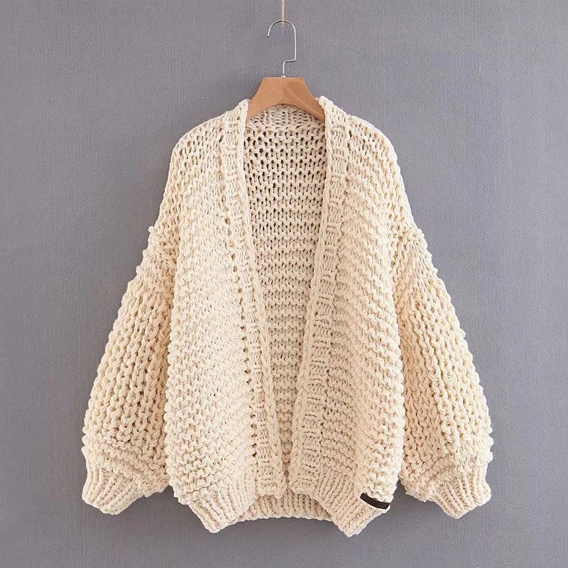 Super Discount Loose Long Bishop Sleeves Women Hand Knit Chunky Sweater    S3045